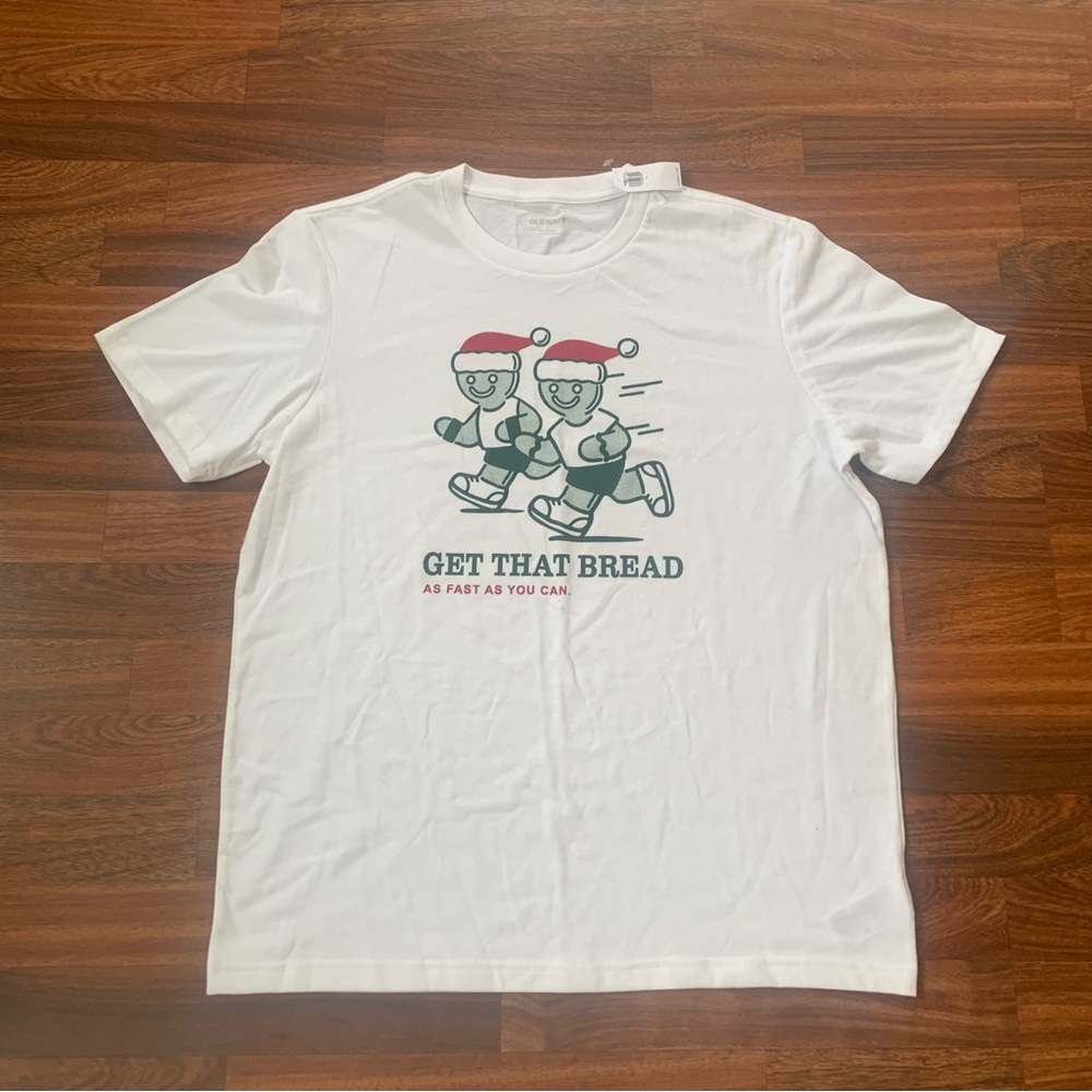 Old Navy Men’s Large Graphic T-Shirt “Get That Bread” White Holiday Humor New